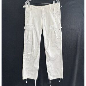 PARIS PARIS Women Cargo Pants Satin Accents Straight Leg Sz M White 93-22